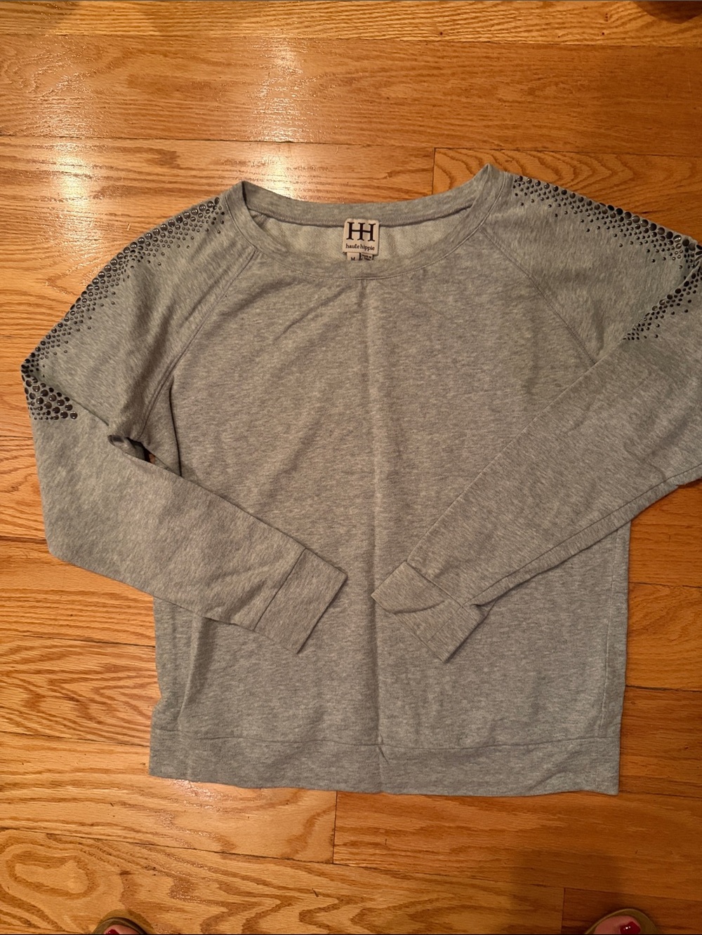 Haute hippieGray Studded Shoulder Sweatshirt